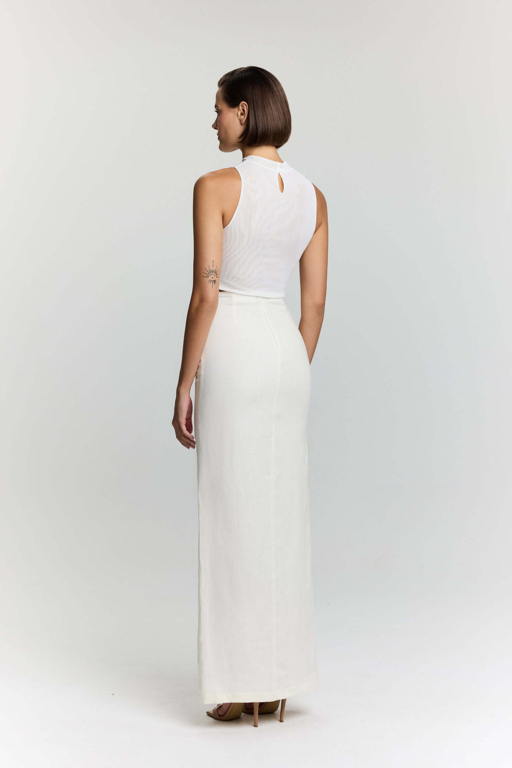 JENDUE Serena Denim Linen Crop Top - White Sheer & Denim-3