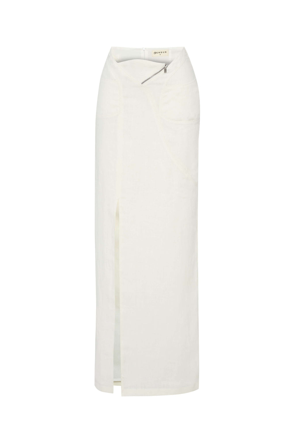 JENDUE Serena Denim Linen Skirt - White | Shop Maxi Skirts-1