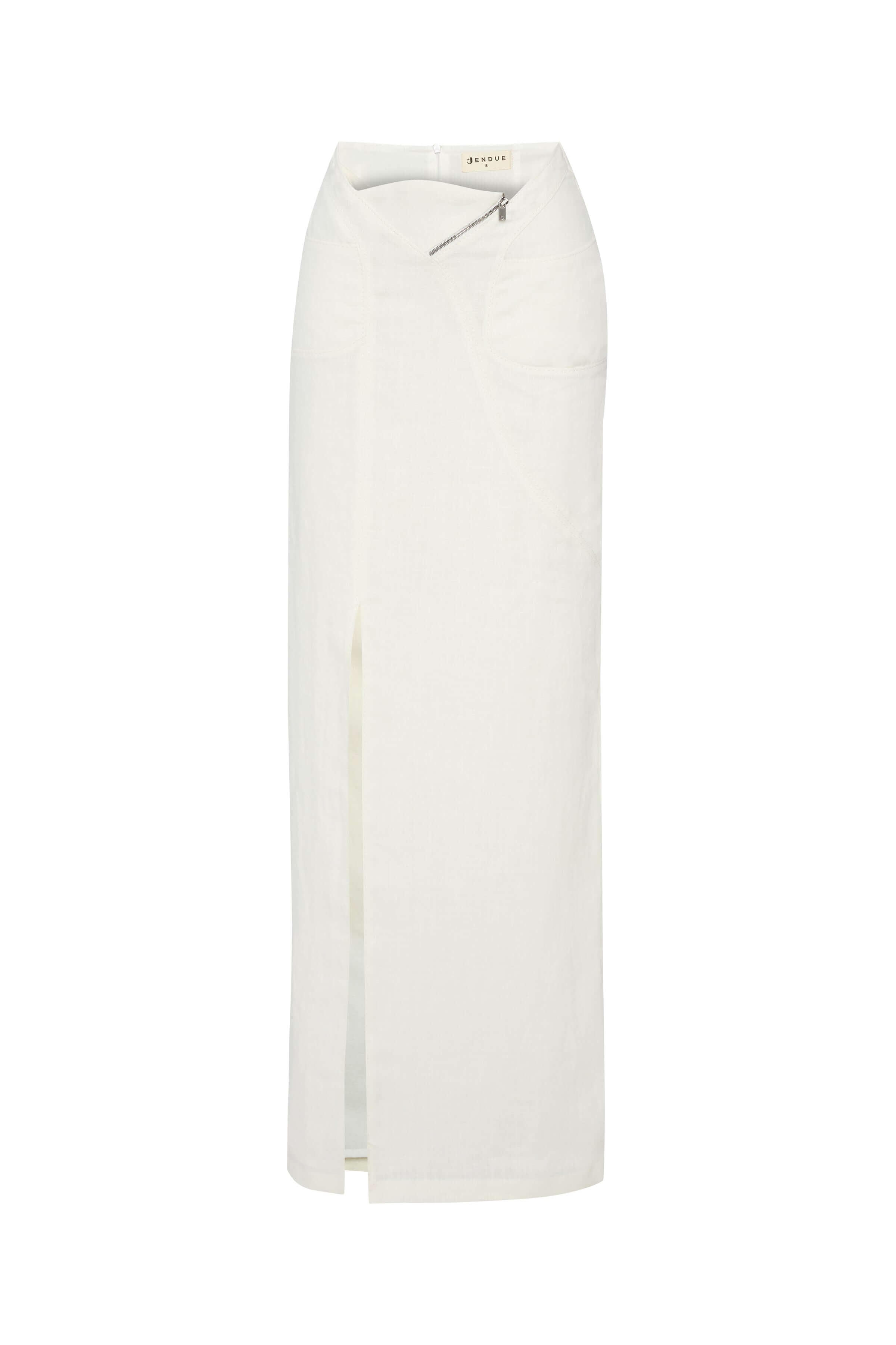 JENDUE Serena Denim Linen Skirt - White | Shop Maxi Skirts-1