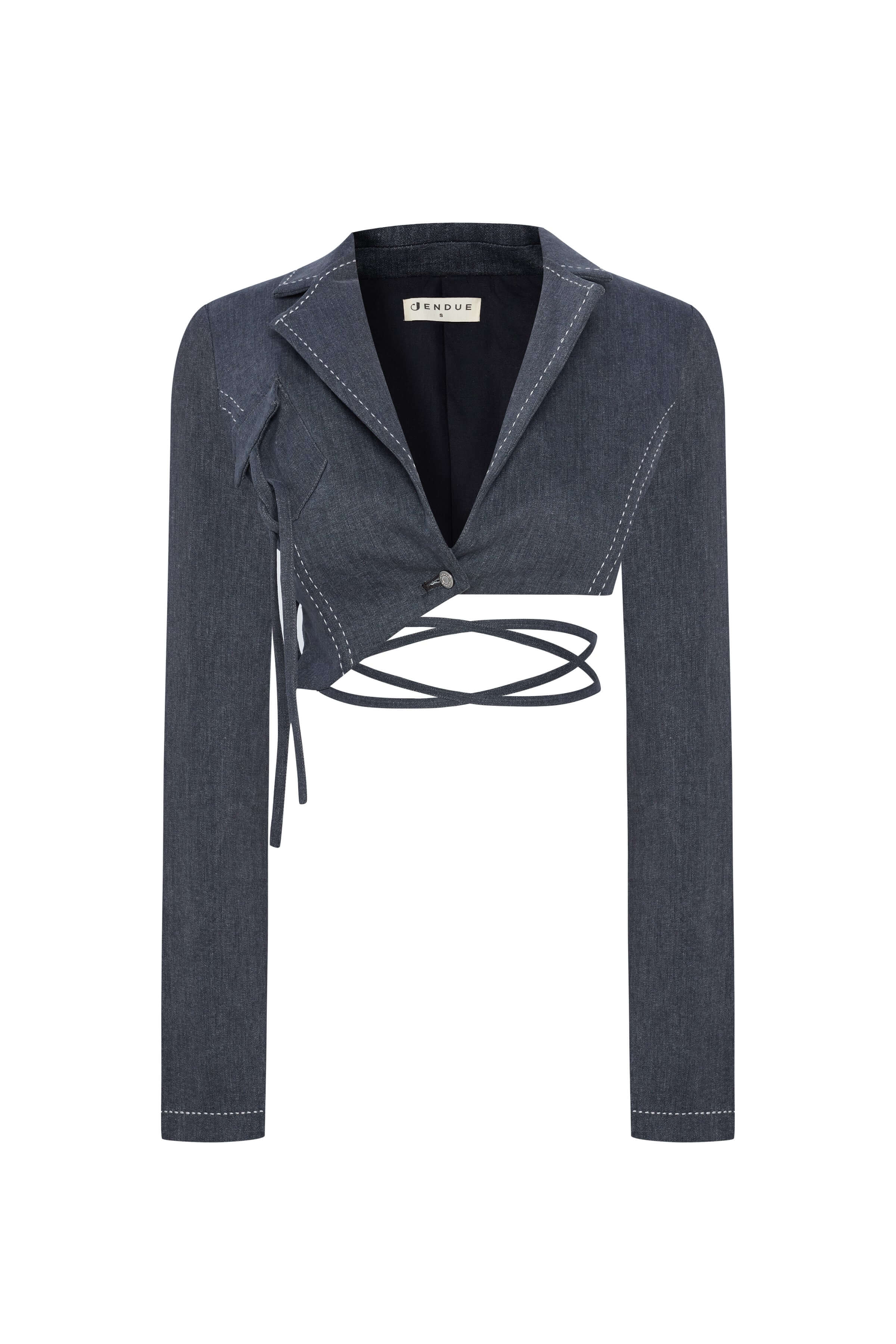 JENDUE Serendipity Denim Jacket - Cropped Lace-Up Style-1