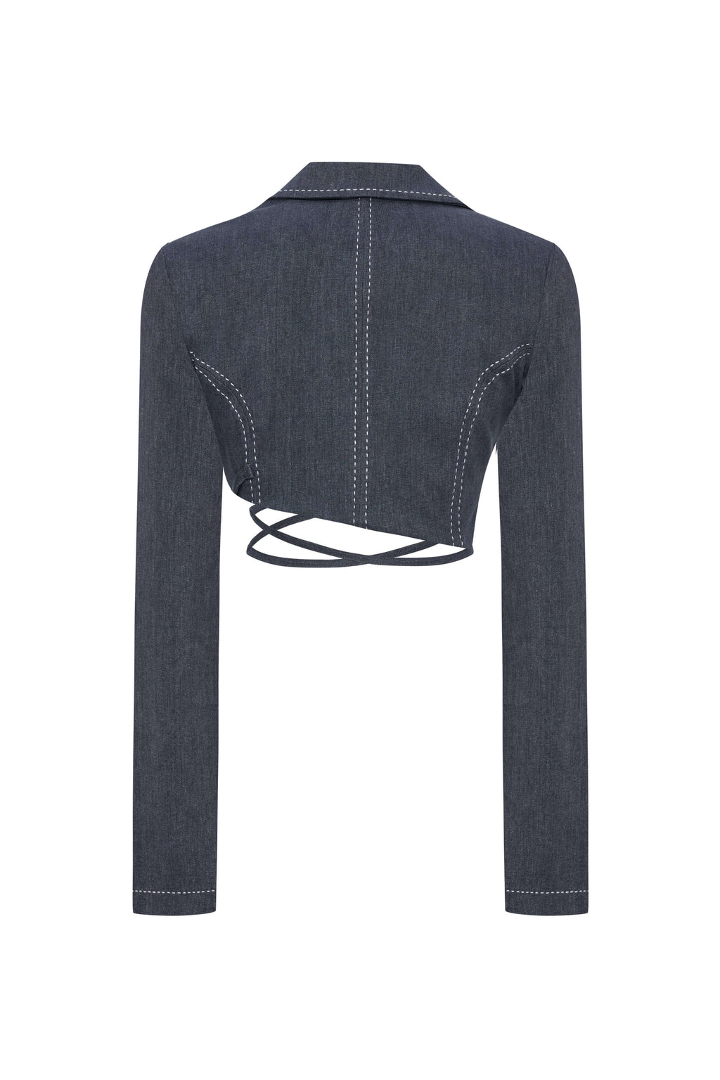 JENDUE Serendipity Denim Jacket - Cropped Lace-Up Style-2