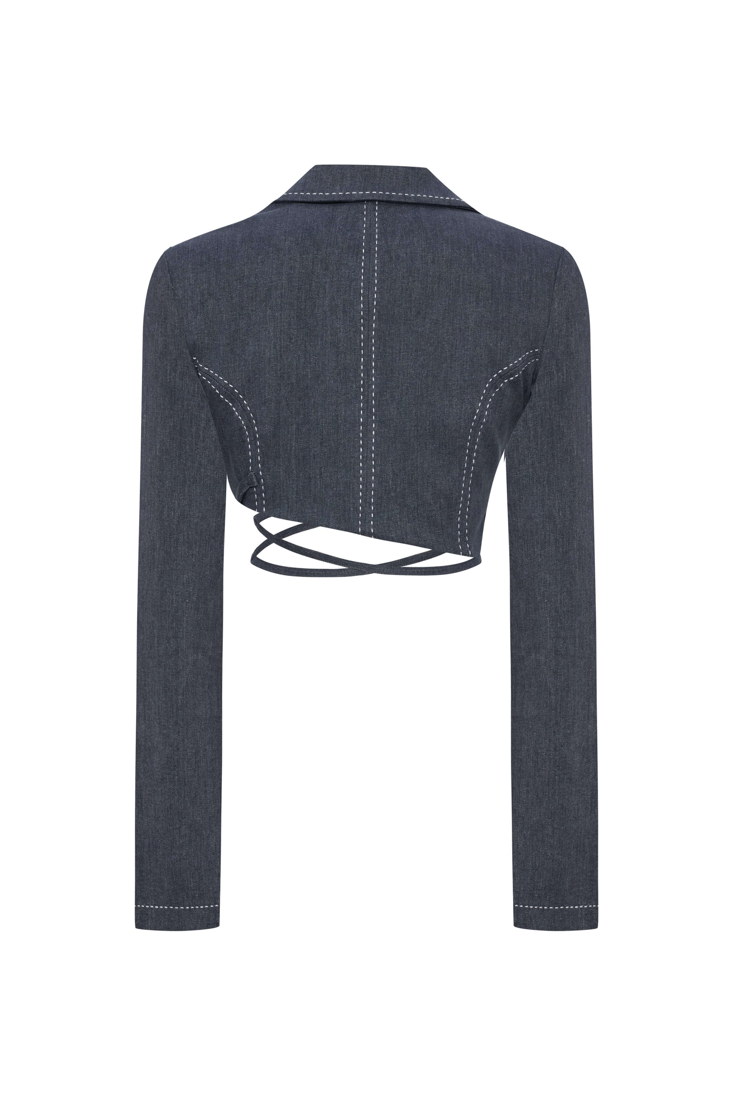 JENDUE Serendipity Denim Jacket - Cropped Lace-Up Style-2