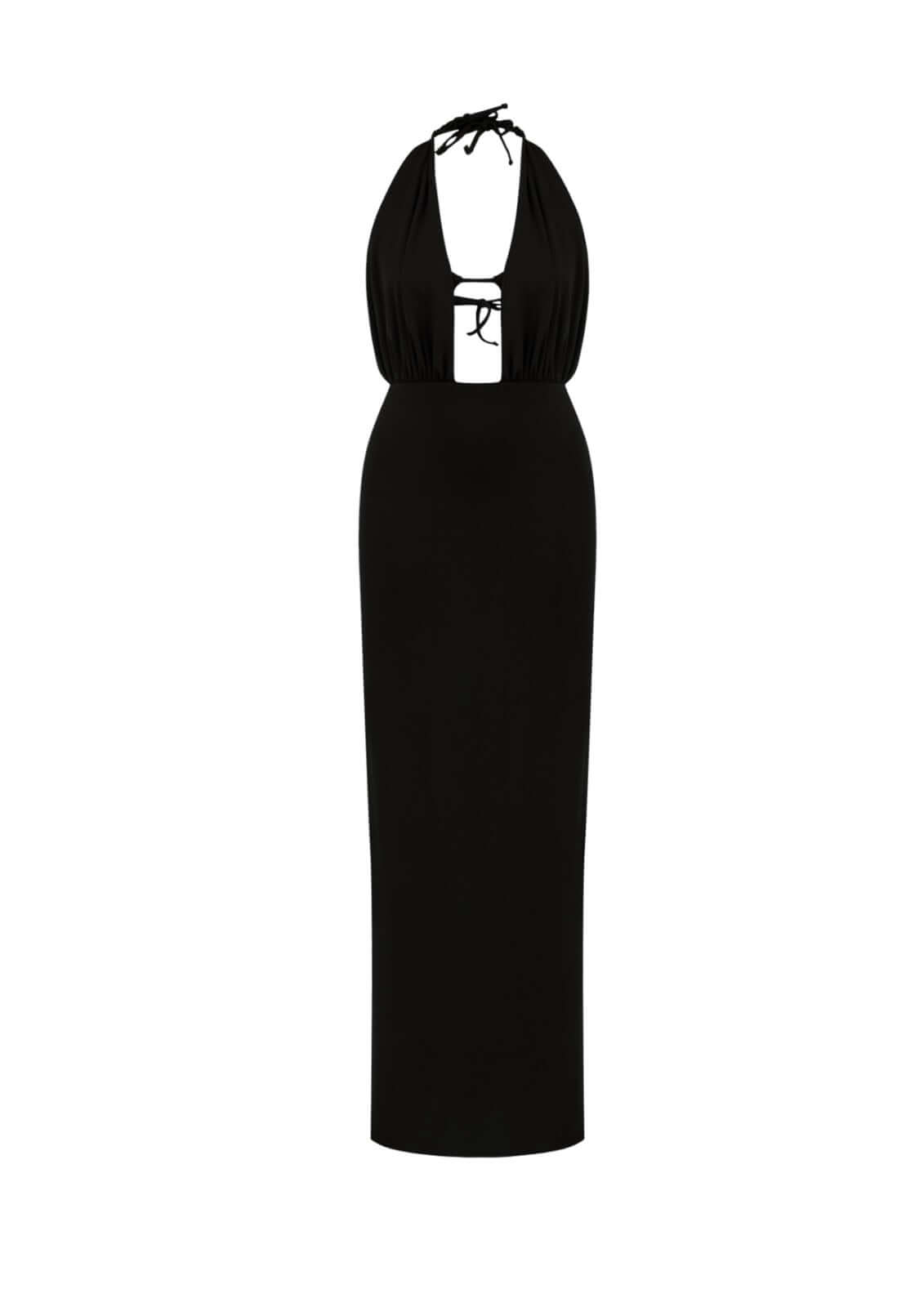 ELEVATE - JENDUE Siena Denim Maxi Dress - Elegant Halter Neck Cut-Out