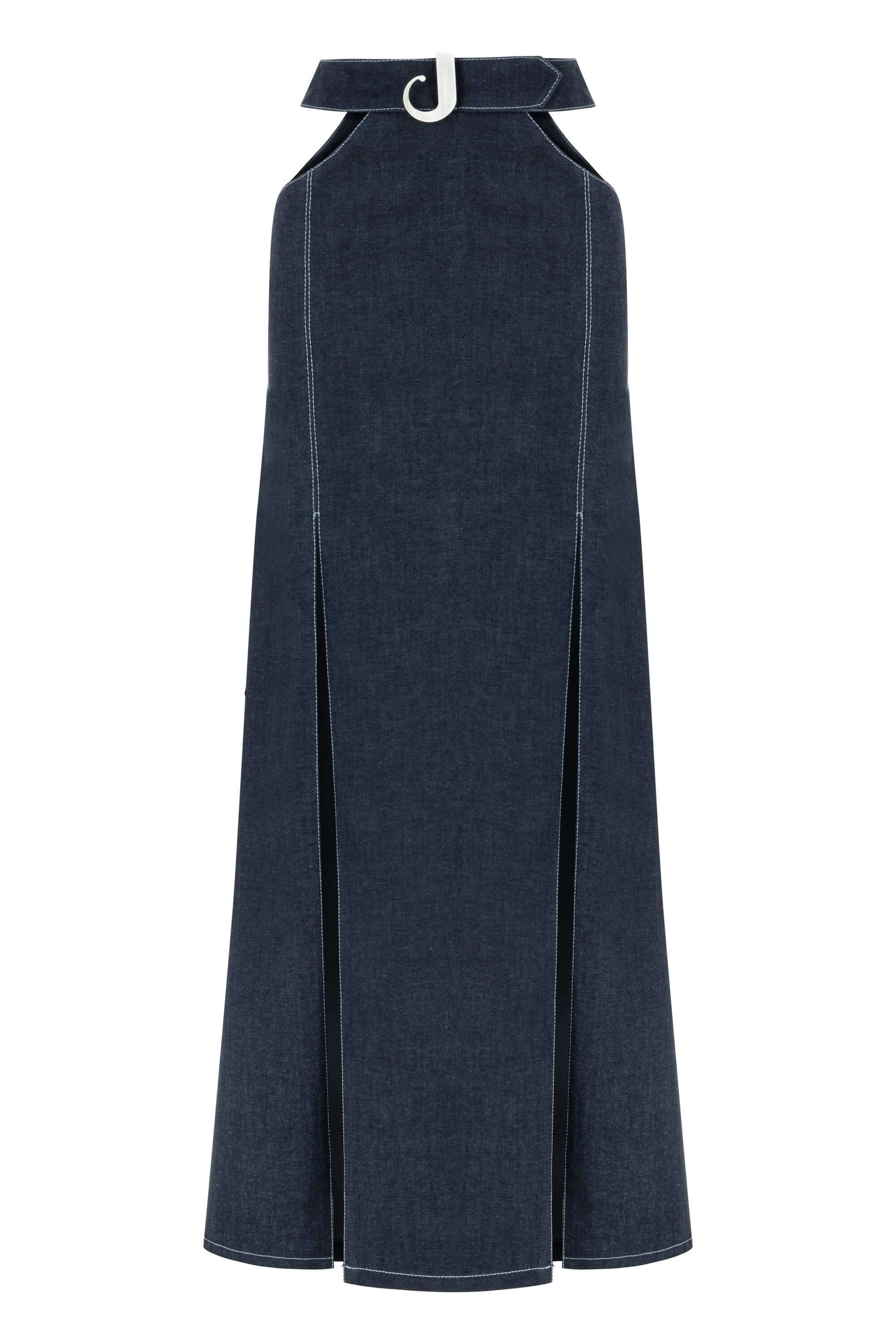 JENDUE Siena Maxi Denim Skirt - High-Waisted A-Line Blue-0