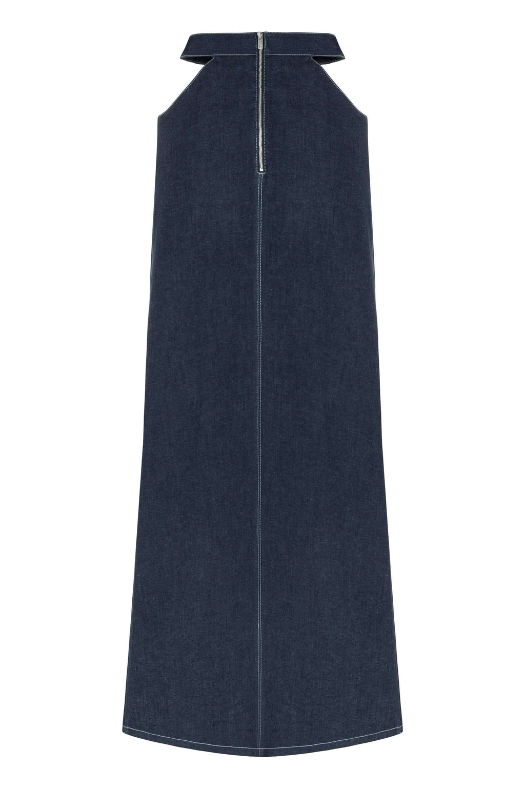 JENDUE Siena Maxi Denim Skirt - High-Waisted A-Line Blue-1