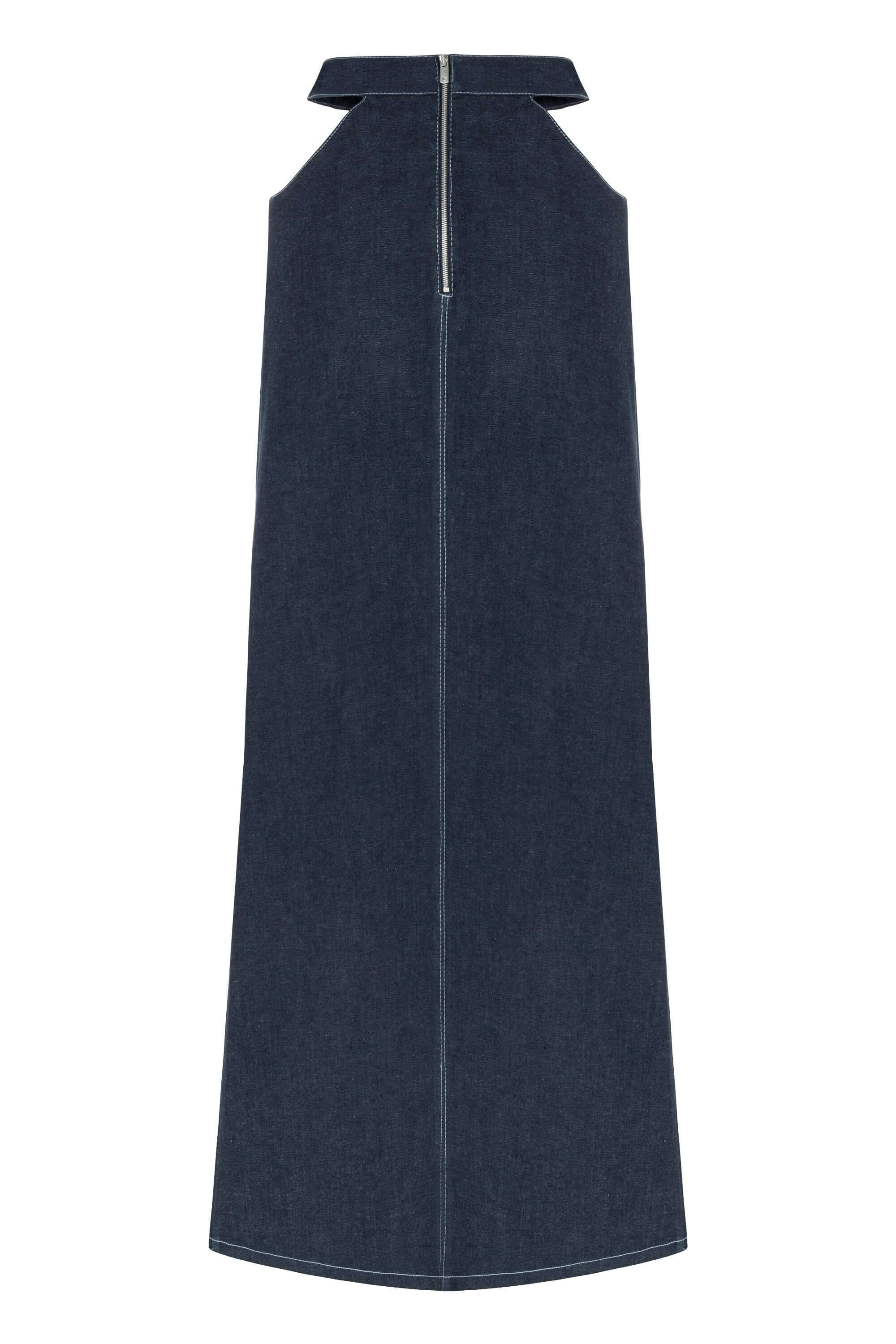 JENDUE Siena Maxi Denim Skirt - High-Waisted A-Line Blue-1