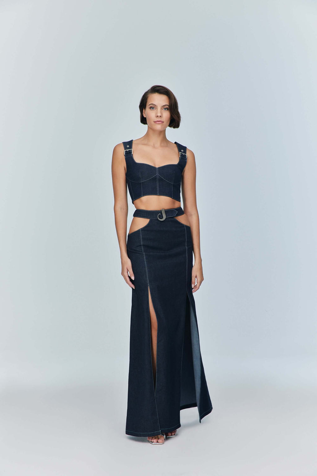 ELEVATE - JENDUE Siena Maxi Denim Skirt - High-Waisted A-Line Blue