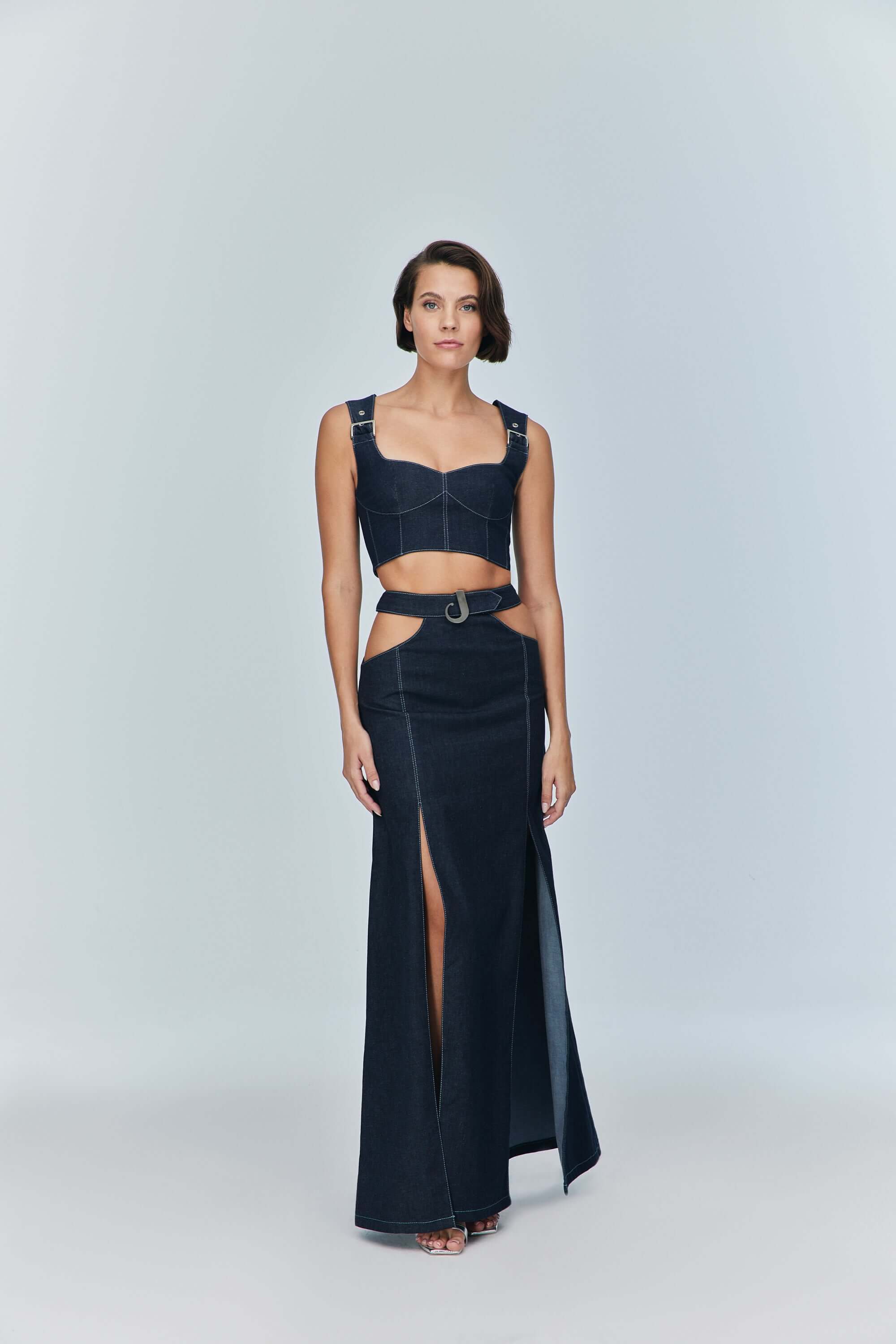 ELEVATE - JENDUE Siena Maxi Denim Skirt - High-Waisted A-Line Blue