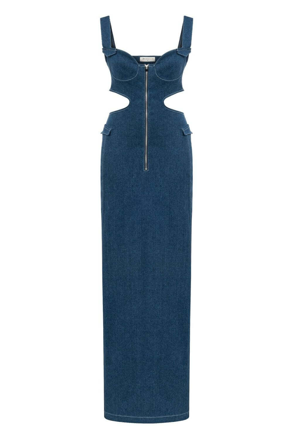 JENDUE Sosa Denim Maxi Dress - Stylish Cutout Jean Dress-1