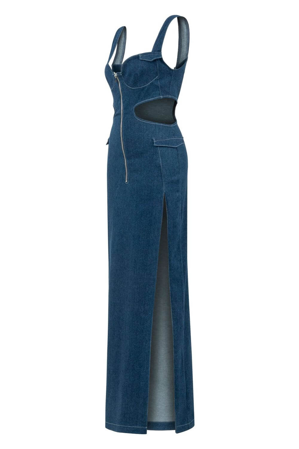 JENDUE Sosa Denim Maxi Dress - Stylish Cutout Jean Dress-3