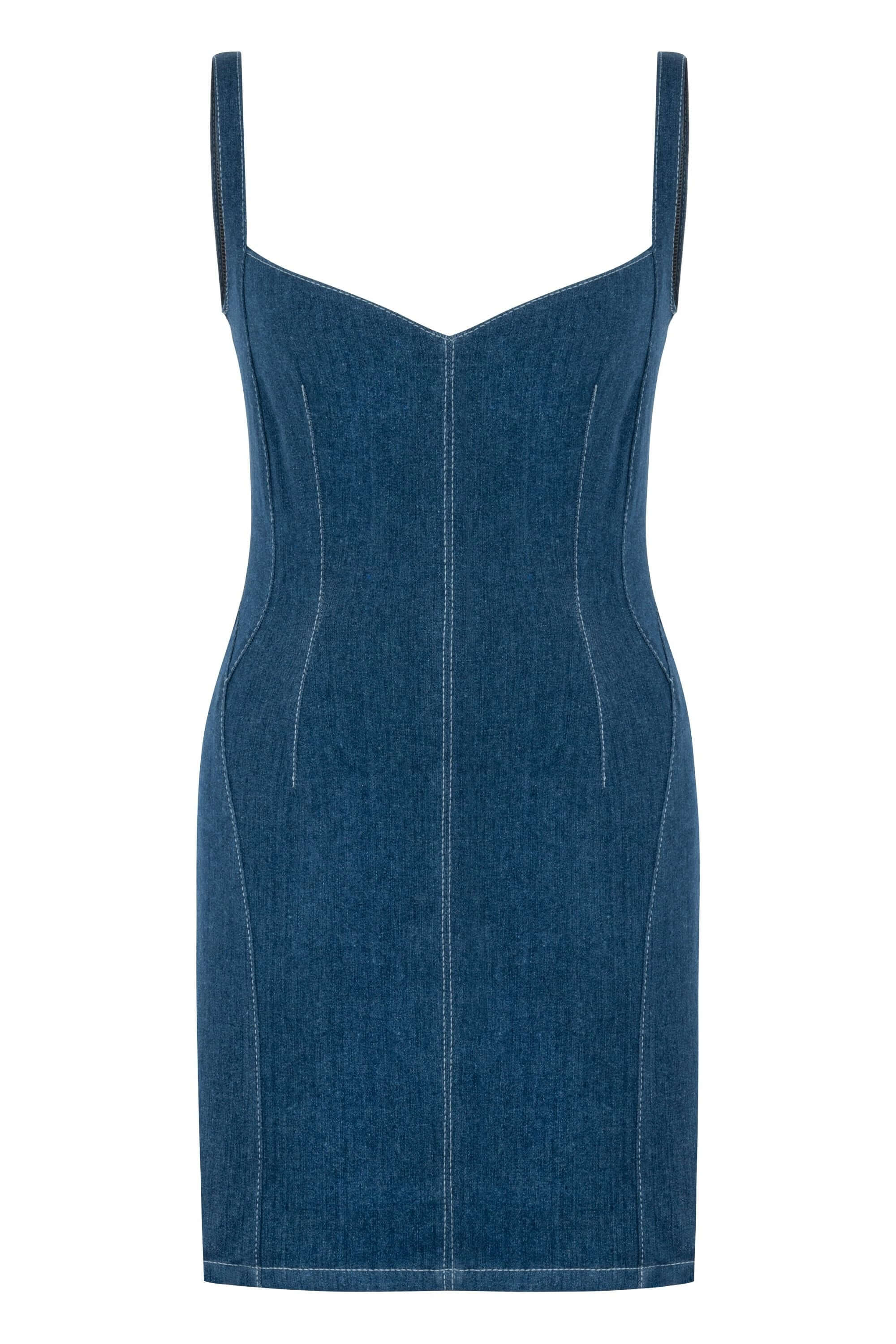 JENDUE Sosa Denim Mini Dress - Sleeveless Bodycon Jean Dress-1