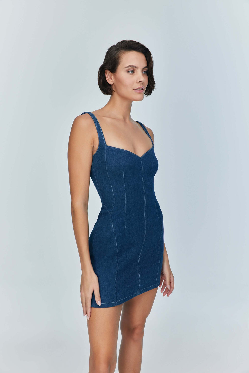 ELEVATE - JENDUE Sosa Denim Mini Dress - Sleeveless Bodycon Jean Dress