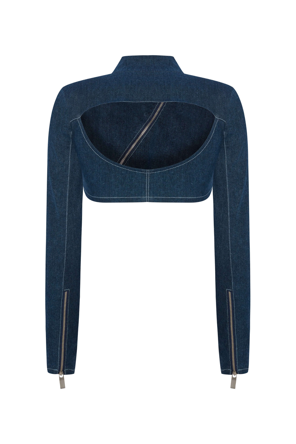 JENDUE Spin Denim Jacket - Cropped, Asymmetrical Zip Top-2