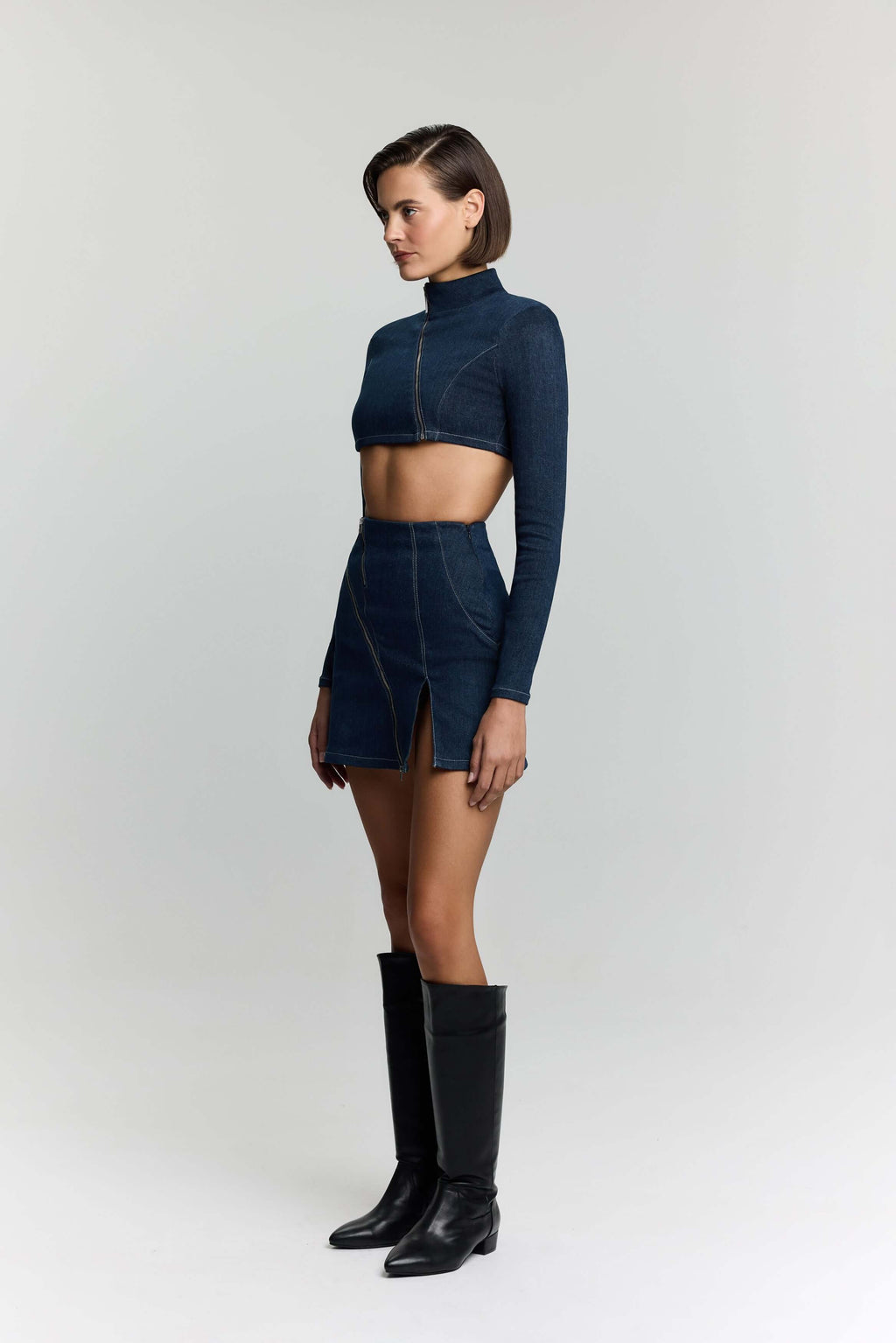 ELEVATE - JENDUE Spin Denim Jacket - Cropped, Asymmetrical Zip Top