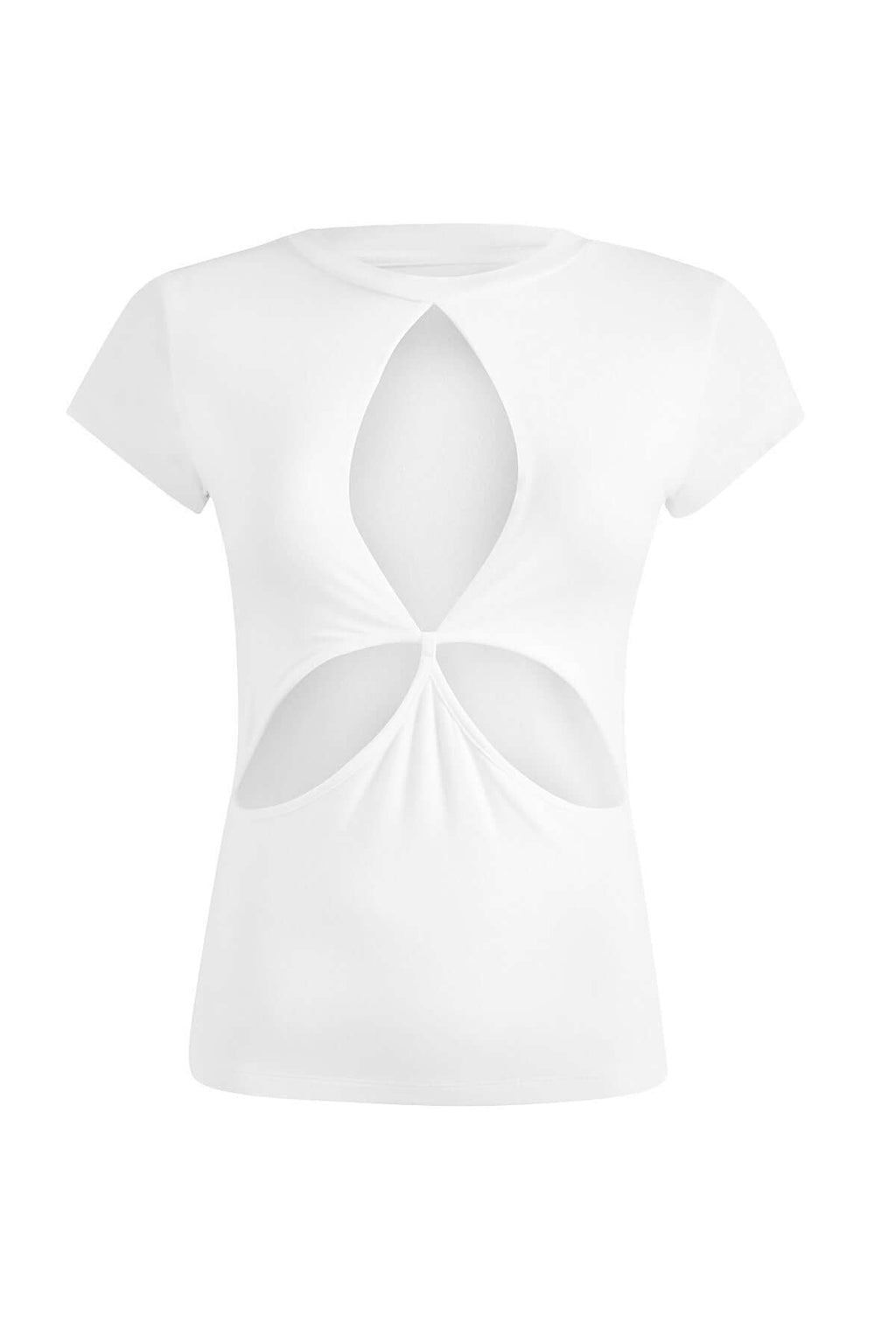 JENDUE Stella Denim T-Shirt - White Cut-Out Top-1
