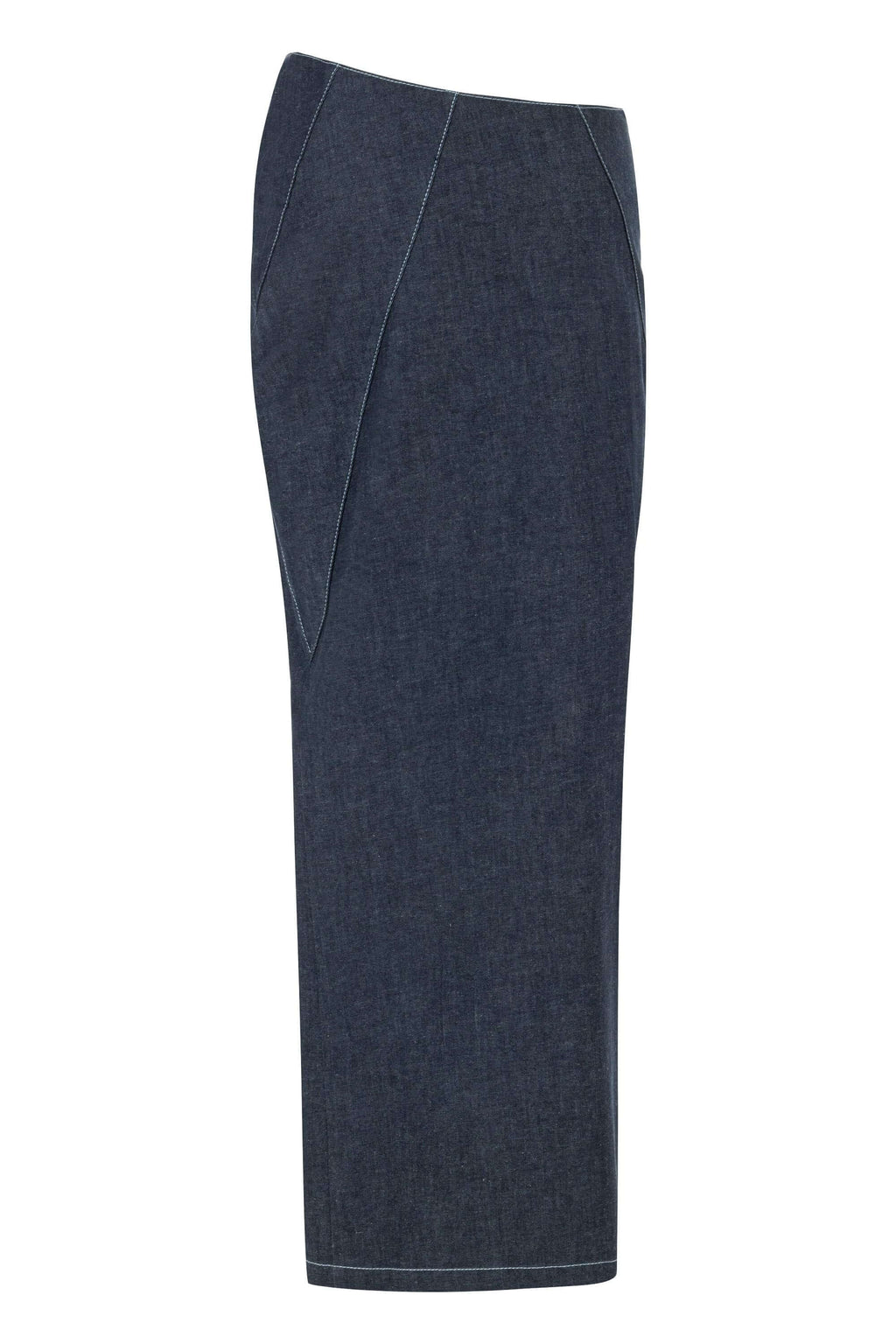 JENDUE Vonk Asymmetric Denim Skirt - Stylish High-Slit Midi-2