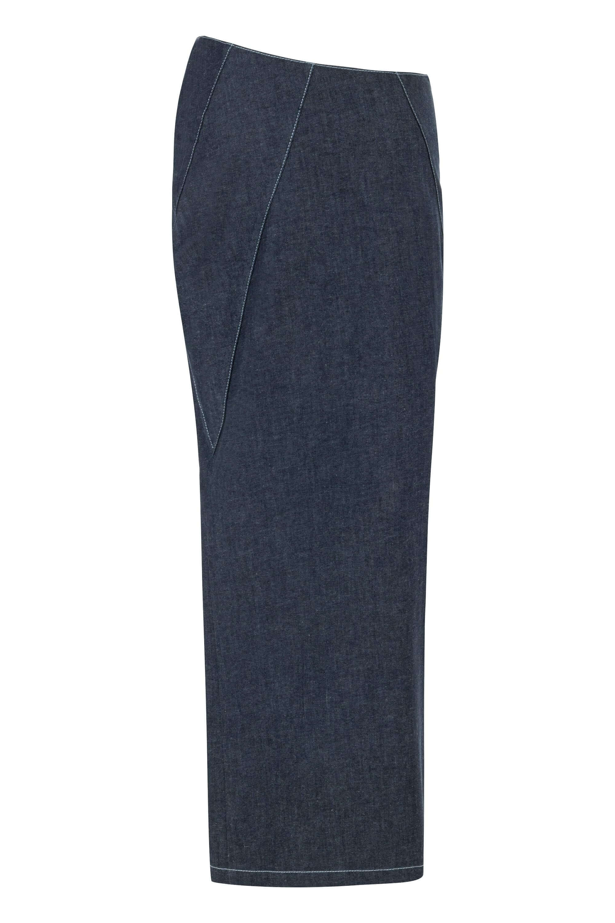 JENDUE Vonk Asymmetric Denim Skirt - Stylish High-Slit Midi-2