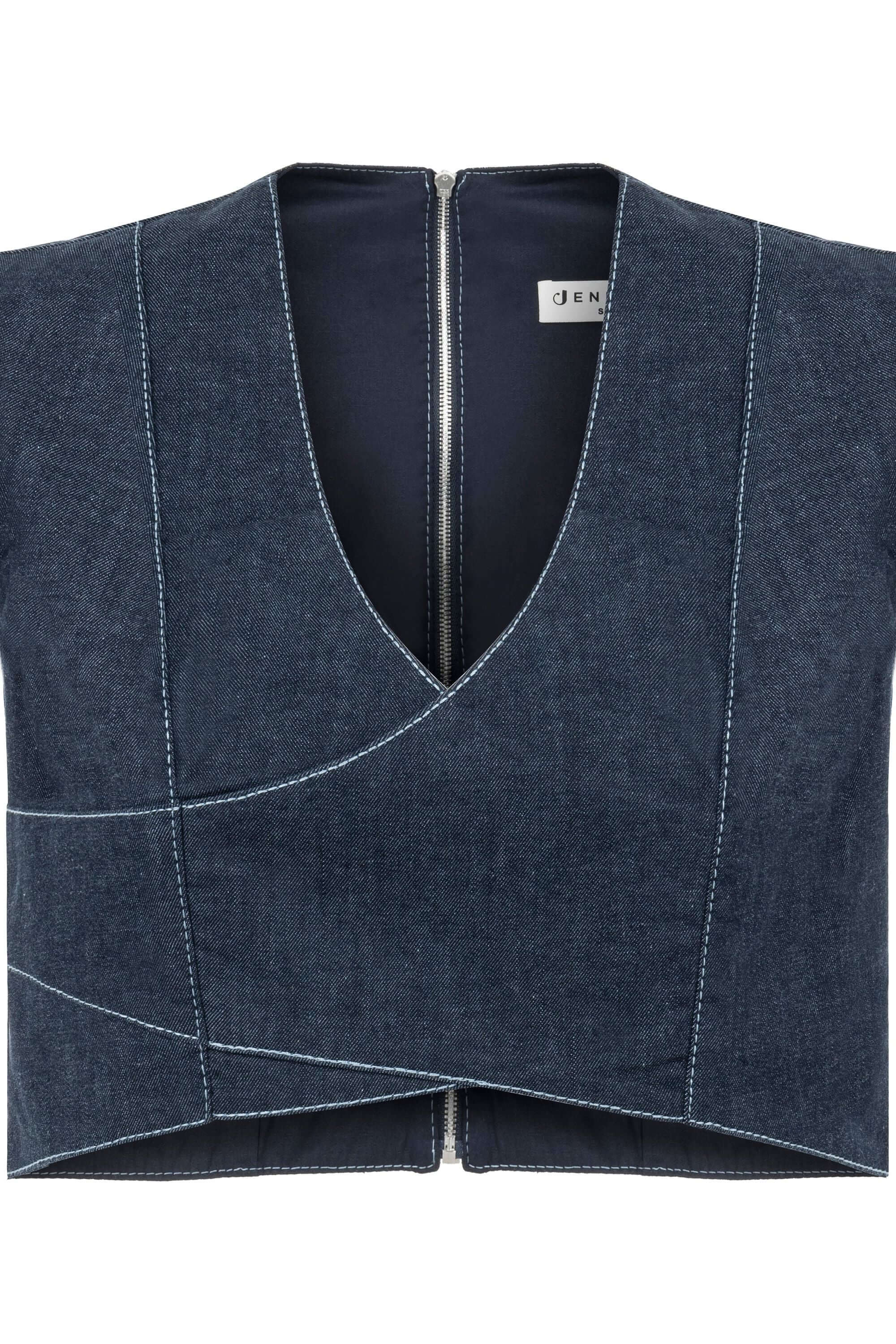 JENDUE Vonk Crop Denim Top - Stylish Women's Jean Vest-1