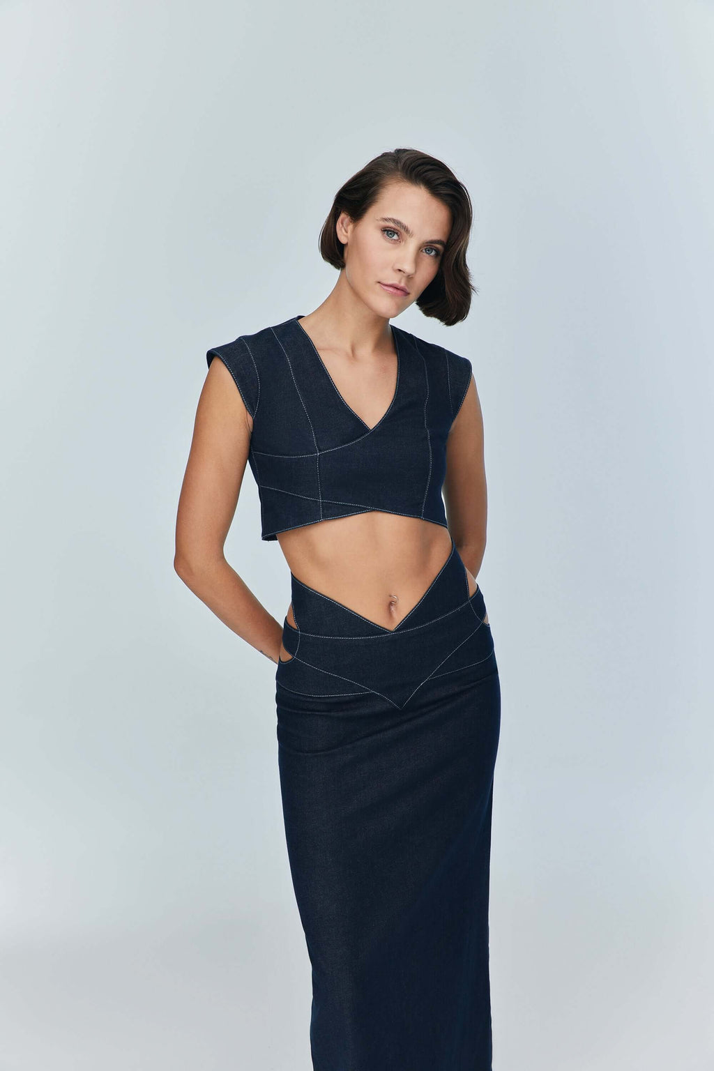 JENDUE Vonk Crop Denim Top - Stylish Women's Jean Vest-0