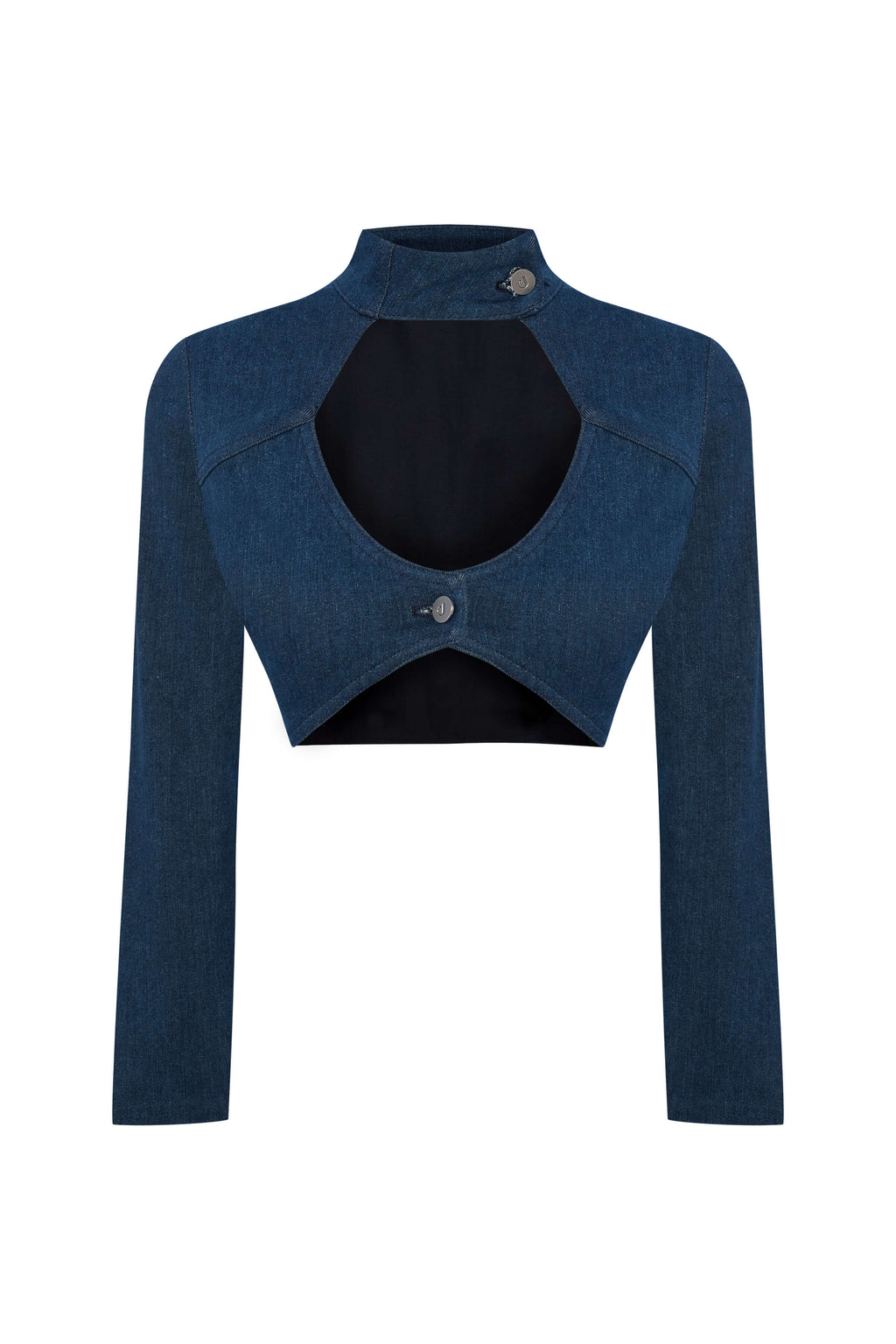 JENDUE Whispers Denim Crop Top - Unique Cutout Design-1