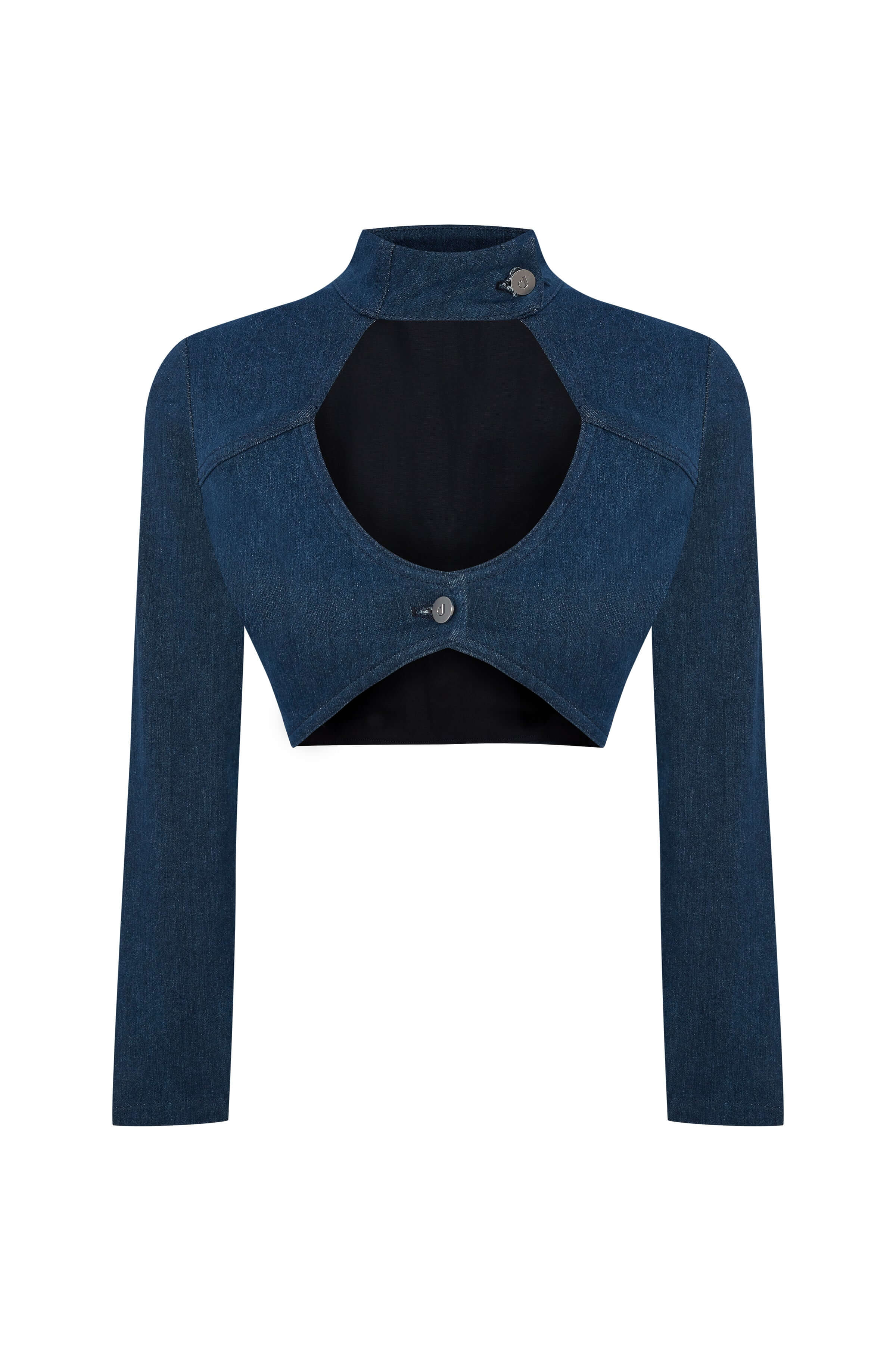 JENDUE Whispers Denim Crop Top - Unique Cutout Design-1