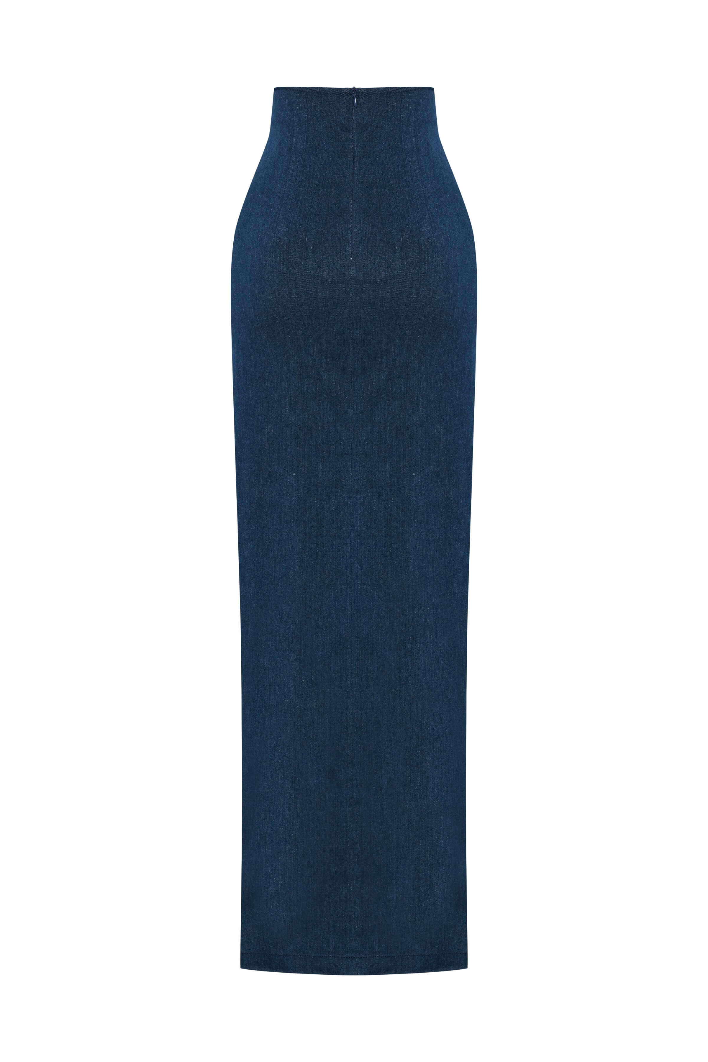 JENDUE Whispers Denim Skirt - High-Waisted Maxi with Slit-3