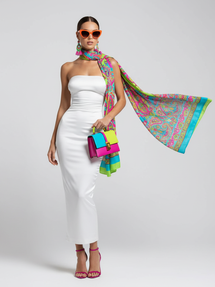 Elevate - Long Skirt Dress With Asymmetric Style And Slim Fit Design For Women, White, Tribeca, BYMANYC New York.