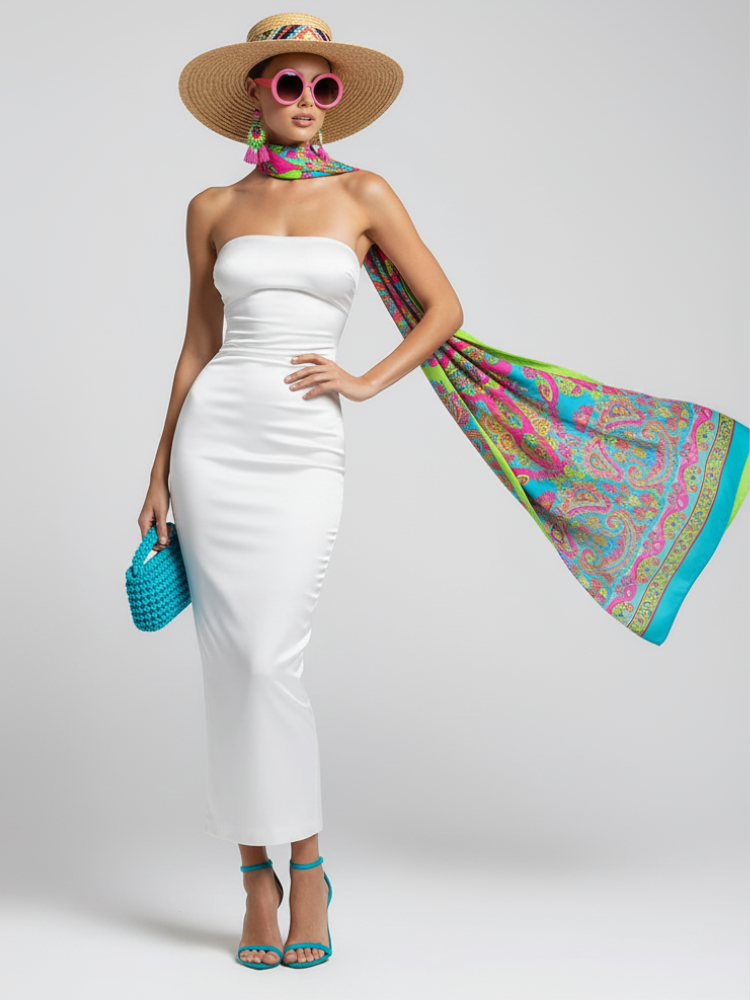 Elevate - Long Skirt Dress With Asymmetric Style And Slim Fit Design For Women, White, Tribeca, BYMANYC New York.