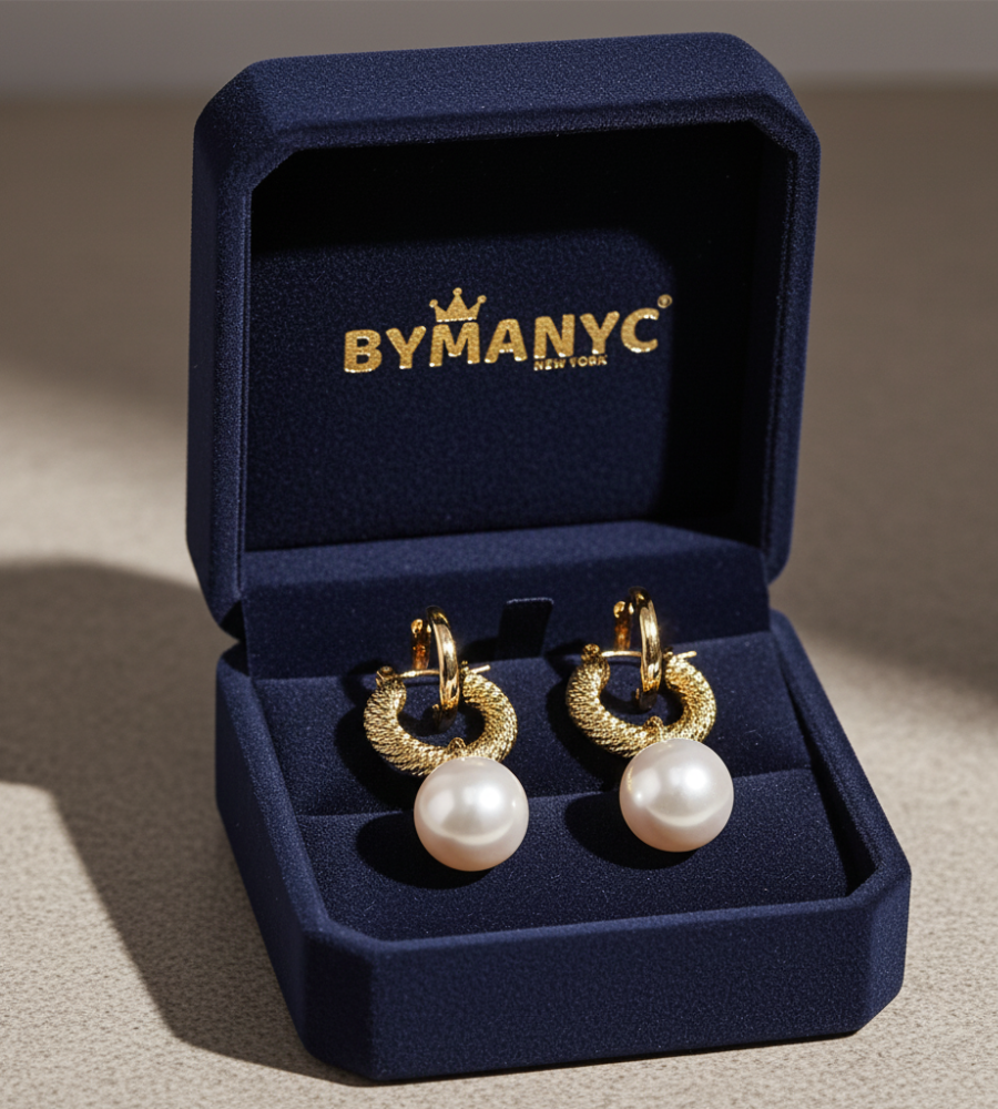 Elevate - Pearl Hoop Earrings Golden Luster SOHO BYMANYC ® New York
