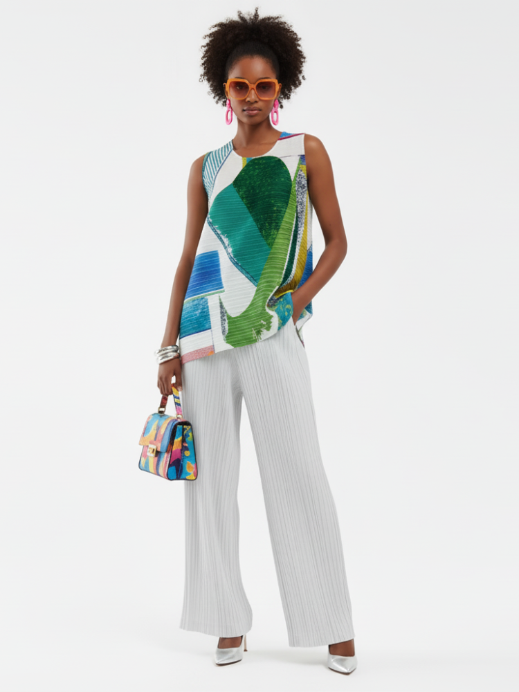 Pleated Printed Sleeveless Top, Coney Island | Women - BYMANYC ® New York-0
